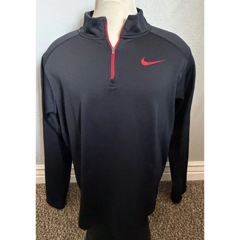 Nike Therma Fit Pullover Mens XXL Black Red 1/4 Zip Fleece Sweatshirt Fleece